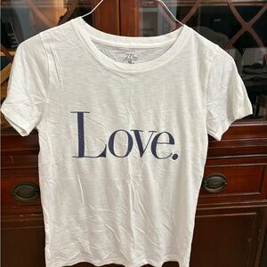 J. Crew White Tee with Navy Love Print